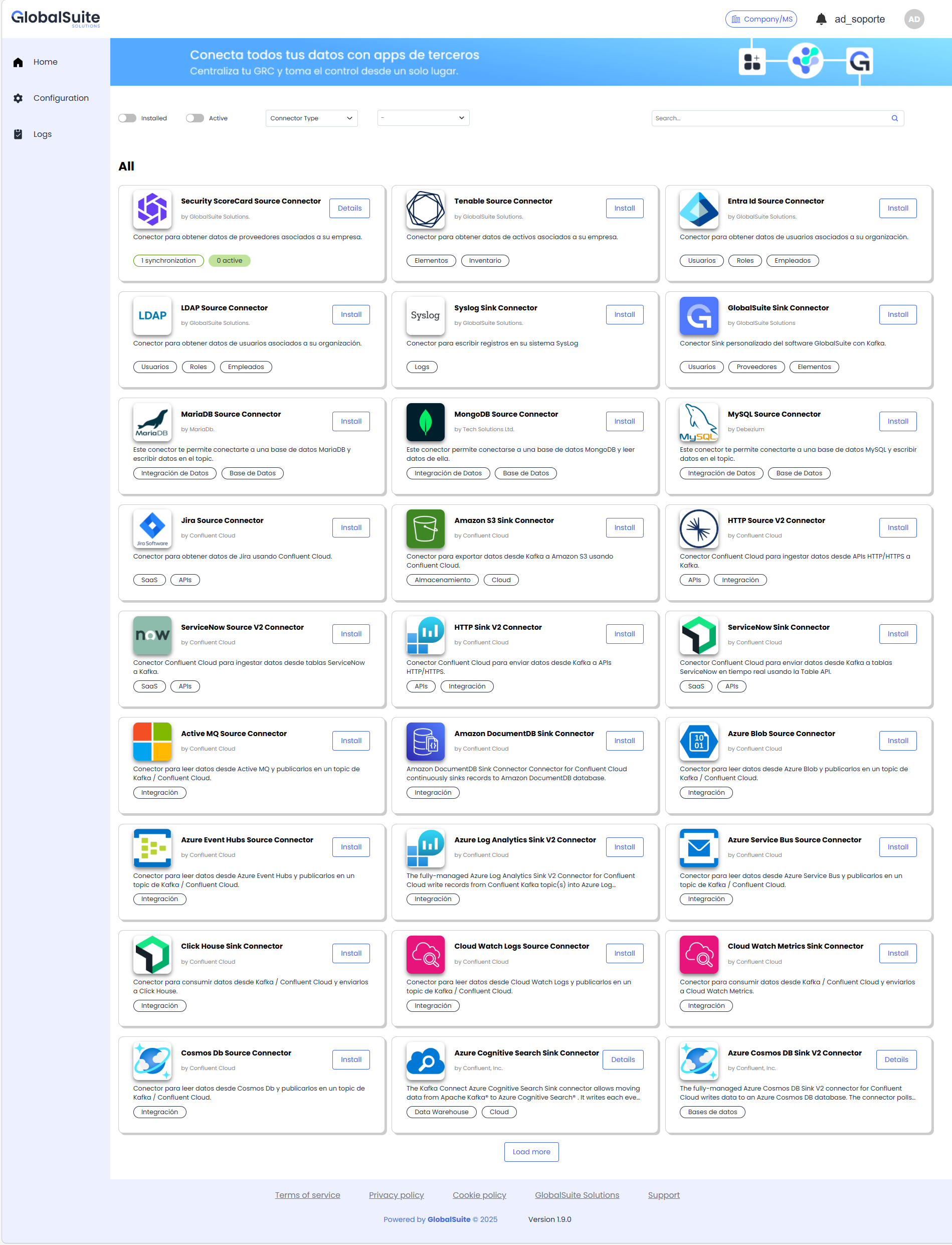 Marketplace de integraciones de GlobalSuite® con más de 275 conectores