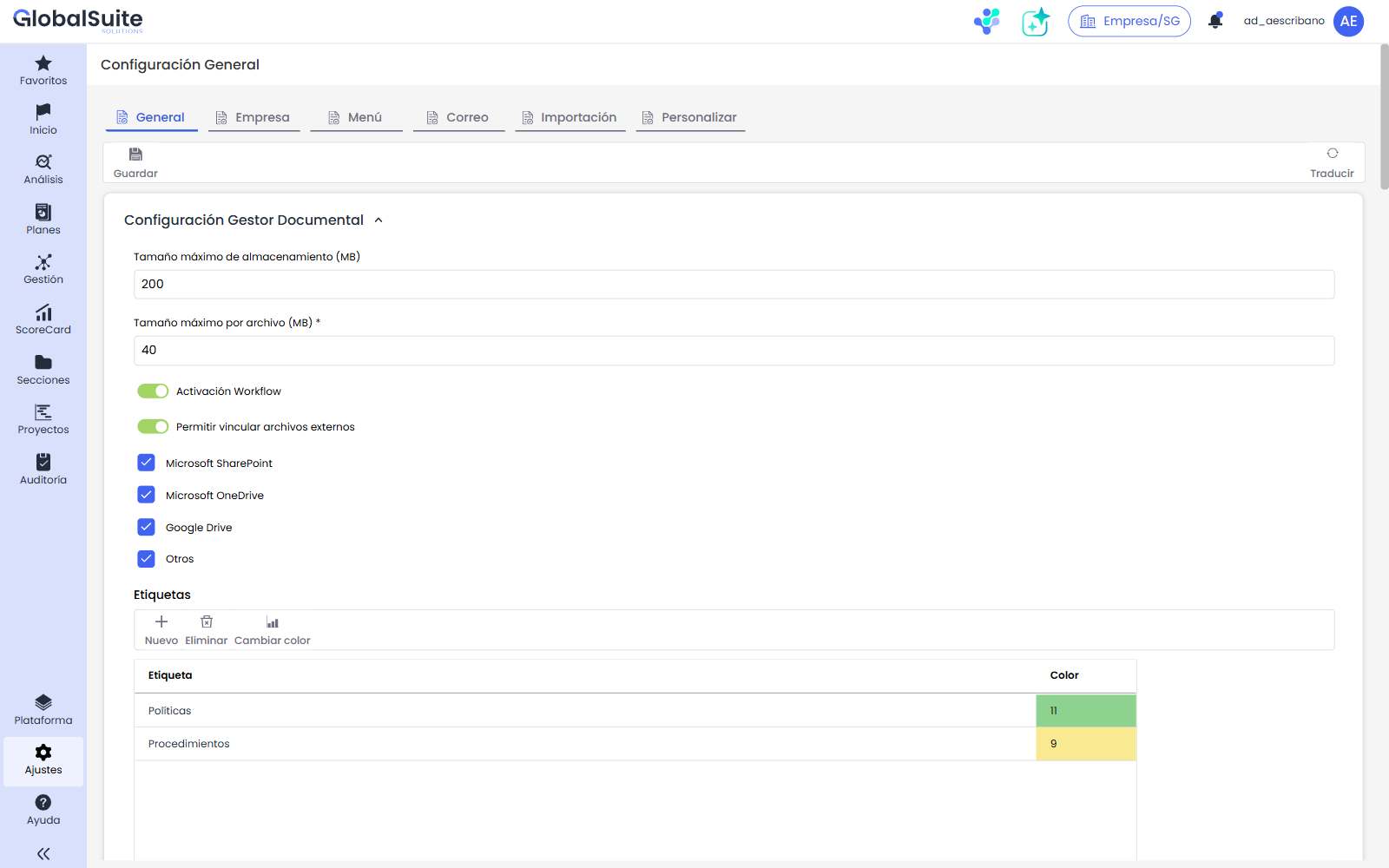 Configuración de vinculación de archivos externos