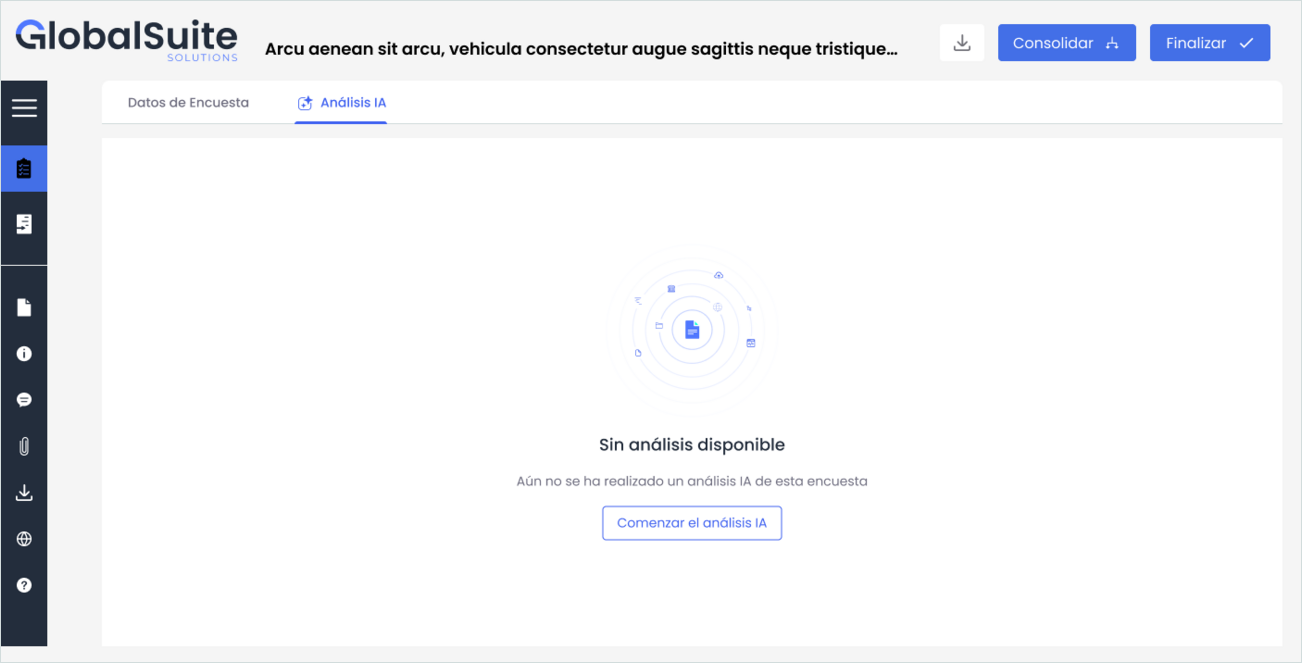 Pantalla Sin análisis disponible con el botón Comenzar el análisis IA.